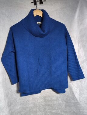 Style & Co Sz Petite M Blue Turtleneck Rib-Knit Women's Sweater